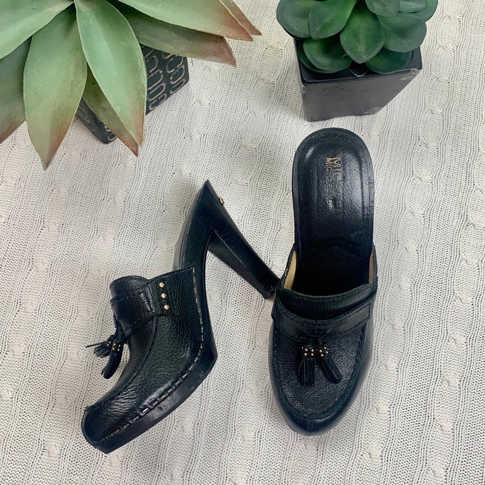Michael Kors size 8 black tassel mule heels